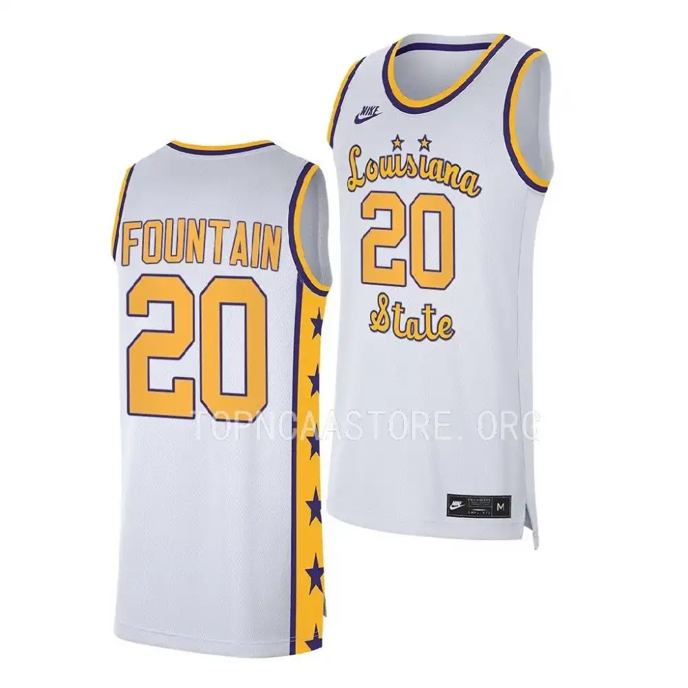 Men's LSU Tigers Derek Fountain #20 Replica White 2022-23 NCAA Basketball Jersey